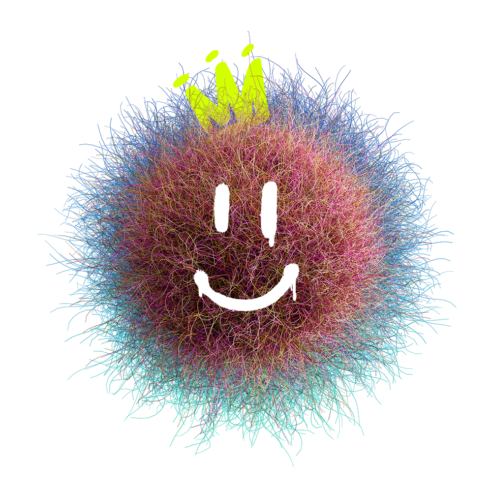 Fur Smiley Face - Blue/Red