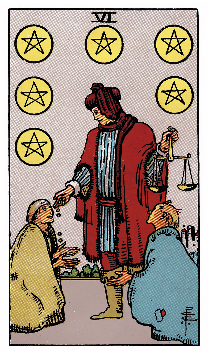 Tarot: Rider-Waite / Six of Pentacles