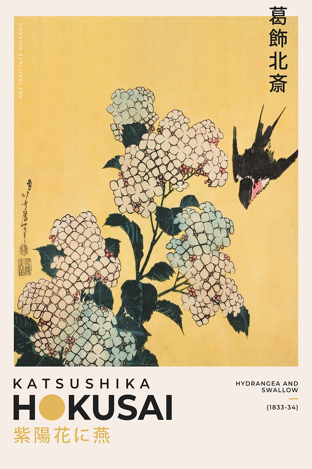 Asian / Oriental- Katsushika Hokusai - Hydrangea and Swallow