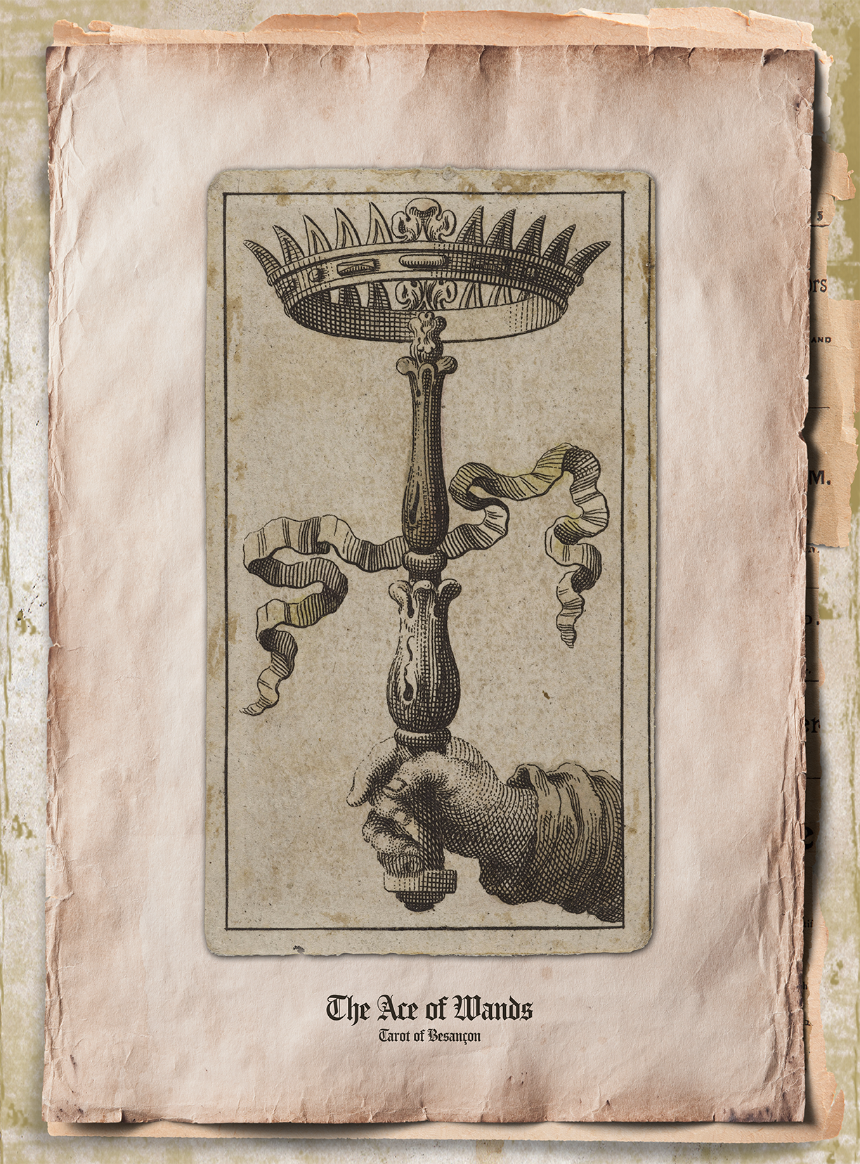 L'As de Bâtons / The Ace of Wands, Tarot de Besançon.