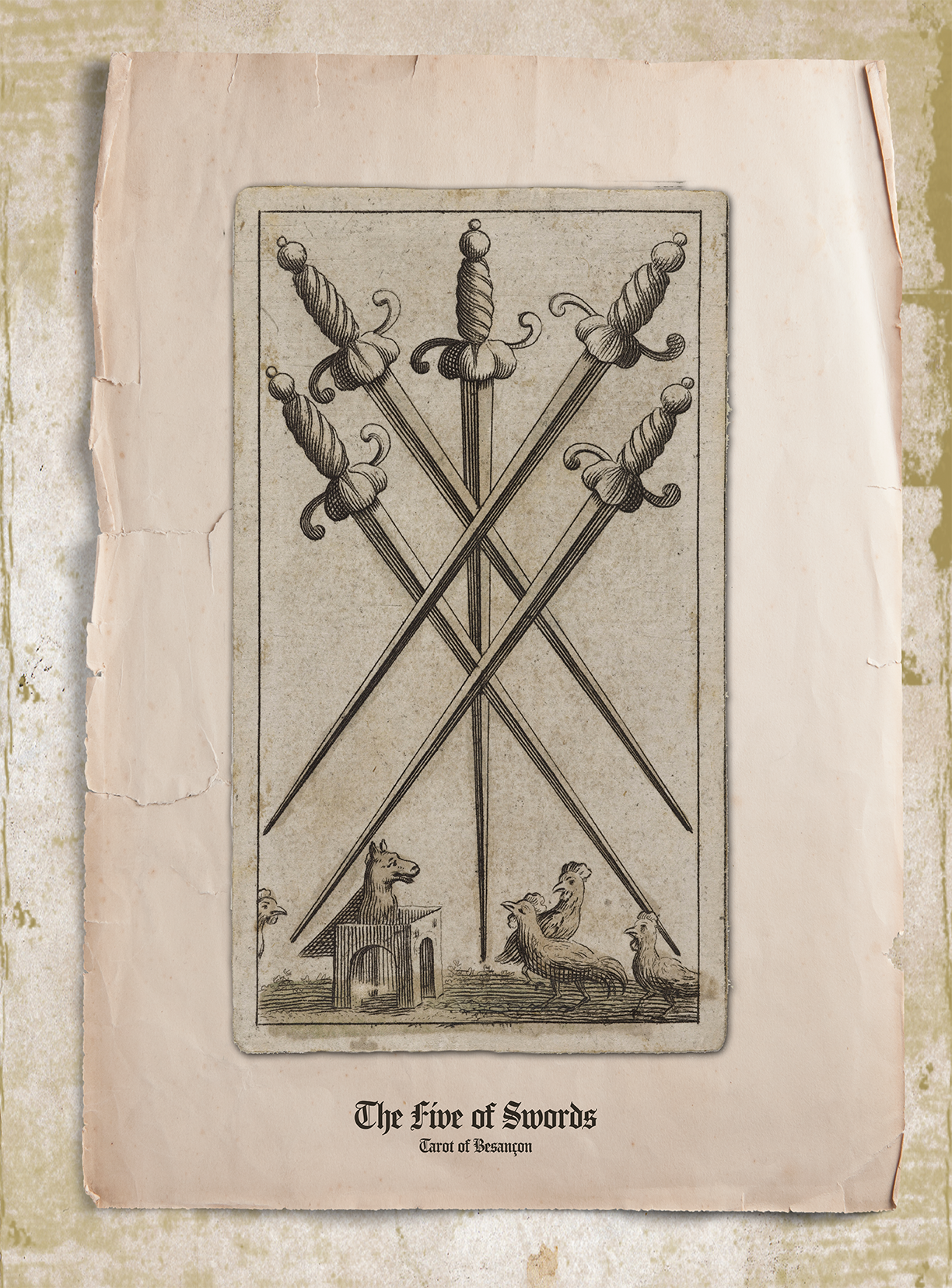 Le Cinq d'Epée / The Five of Swords, Tarot de Besançon.