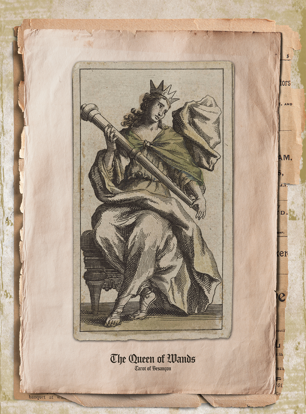 La Reine de Bâtons / The Queen of Wands, Tarot de Besançon.