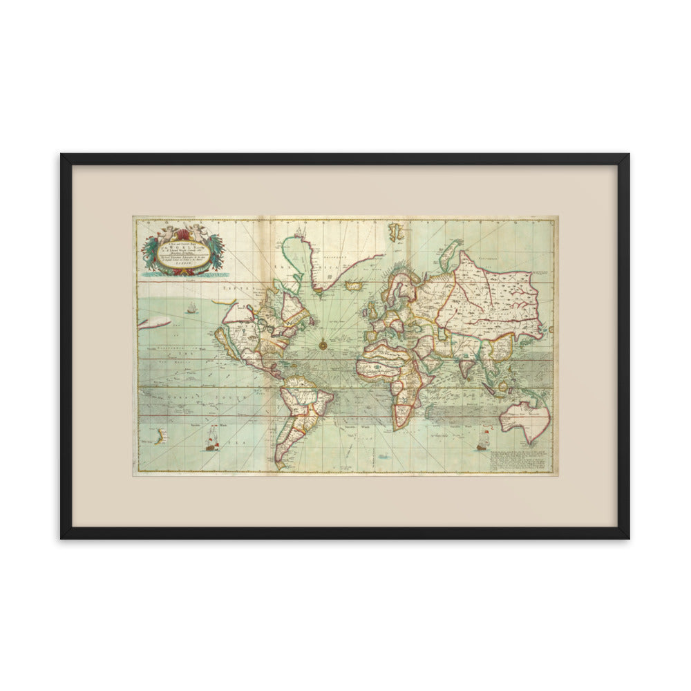 Antique Maps - World Map - Mercator's Projection