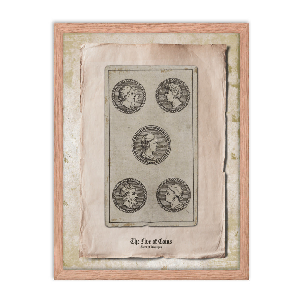 Le Cinq de Demiers / The Five of Coins, Tarot de Besançon.