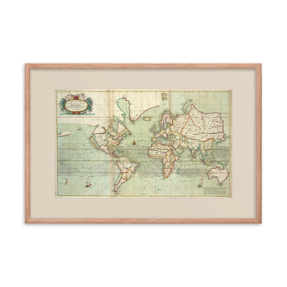 Antique Maps - World Map - Mercator's Projection