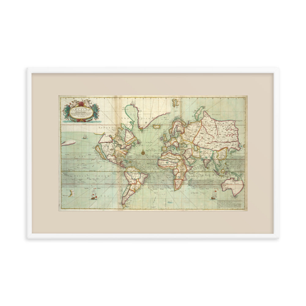 Antique Maps - World Map - Mercator's Projection